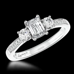 Memoire Emerald Three Stone 0.40ct D VS1 Diamond Platinum Ring