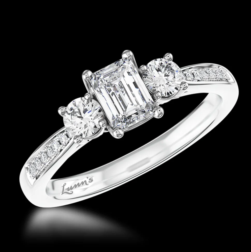 Memoire Emerald Three Stone 0.40ct D VS1 Diamond Platinum Ring