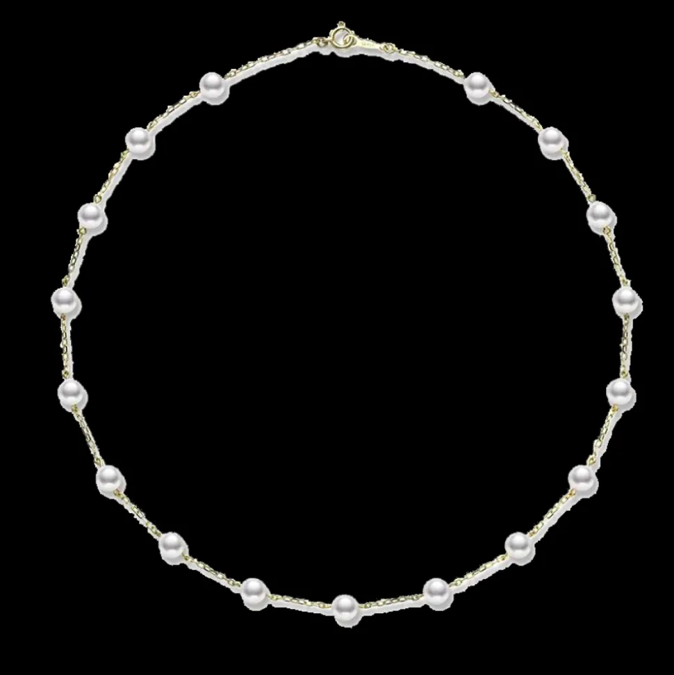 Mikimoto Pearl Chain Necklace Yellow Gold