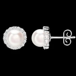 Pearl and Diamond Halo Studs