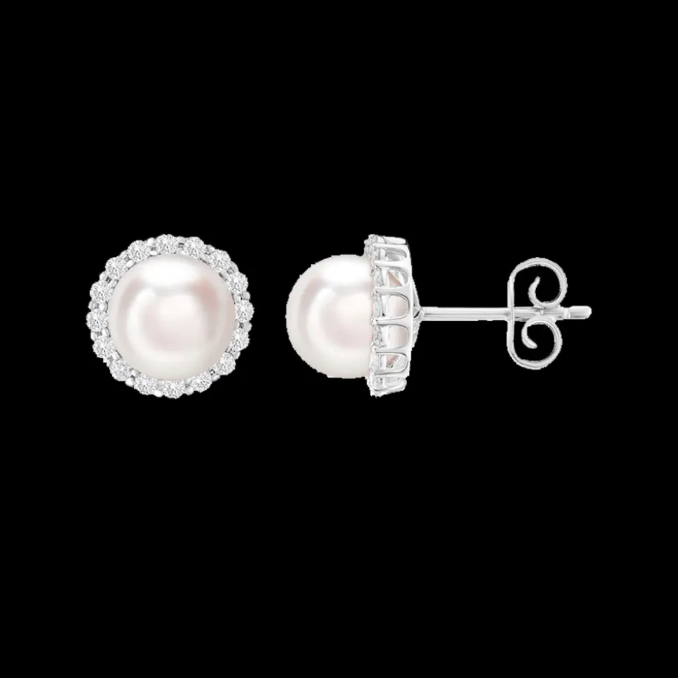 Pearl and Diamond Halo Studs