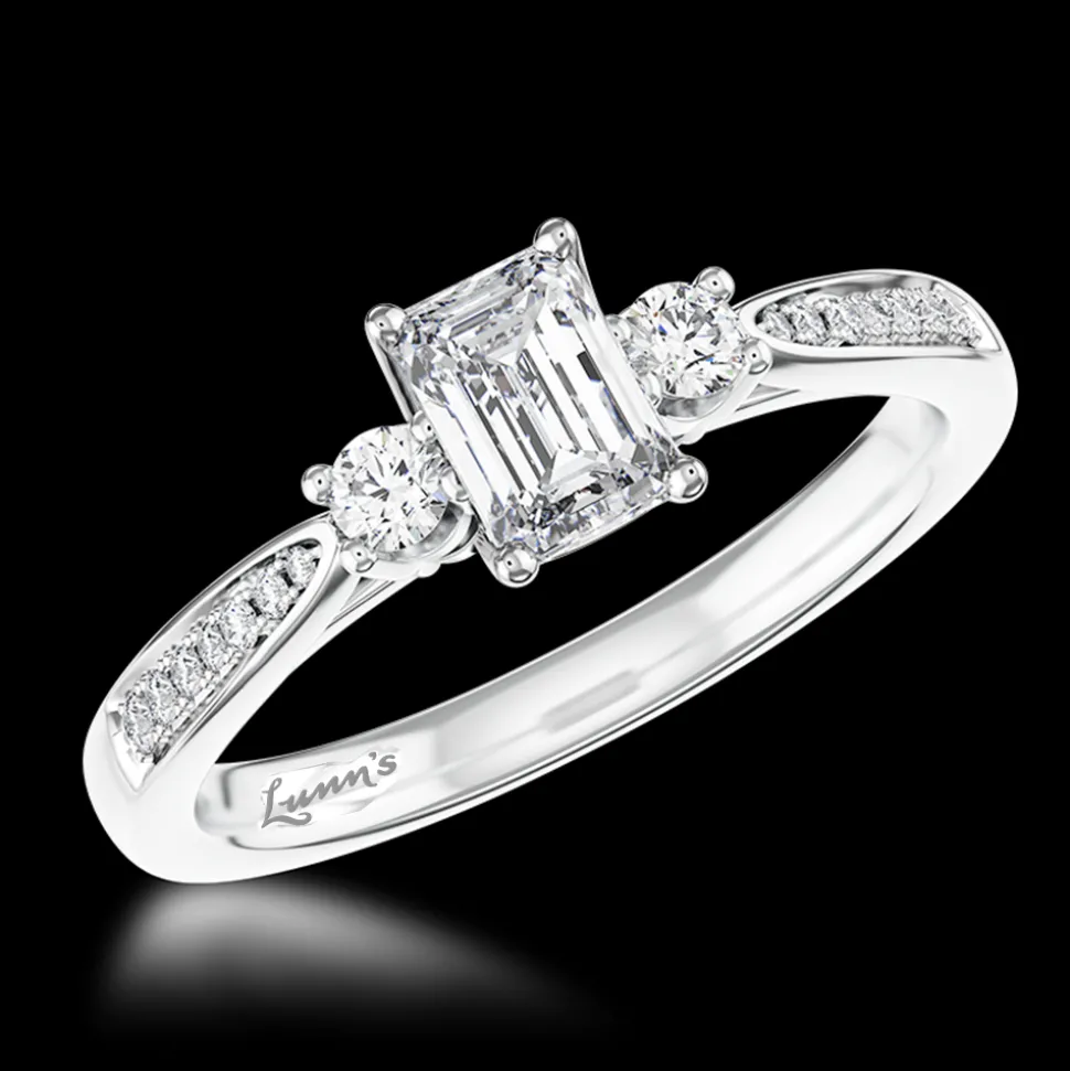 Petite Memoire Emerald StoneThree Stone 0.20ct F VS Diamond Platinum Ring