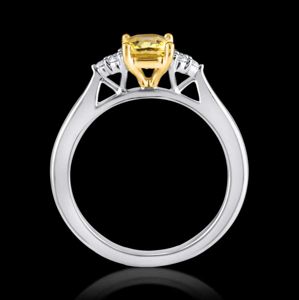 Solitaire 1.09ct Yellow Sapphire and Diamond White gold Ring