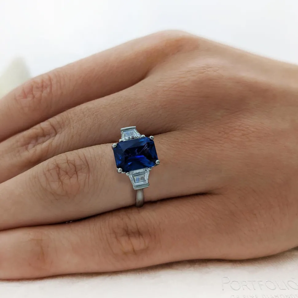 Three Stone 3.00ct Blue Sapphire Platinum Ring