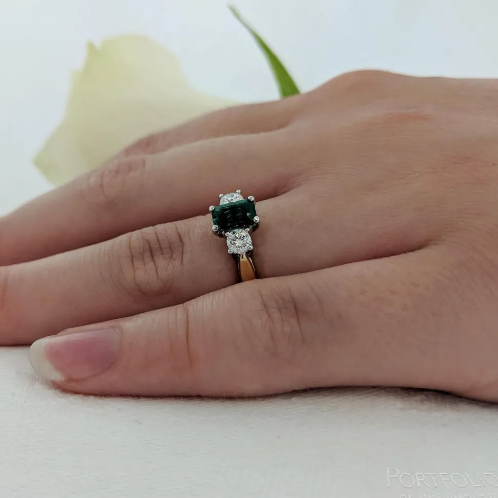 Three Stone 0.69ct Emerald Platinum Ring