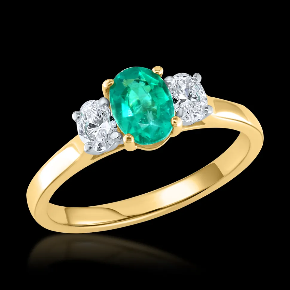 Three Stone 0.74ct Emerald Yellow Gold Ring