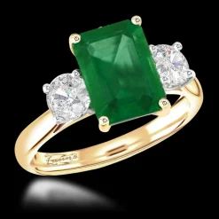 Three Stone 3.07ct Emerald Yellow Gold/Platinum Ring