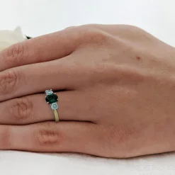 Three Stone 0.62ct Emerald Yellow Gold/Platinum Ring