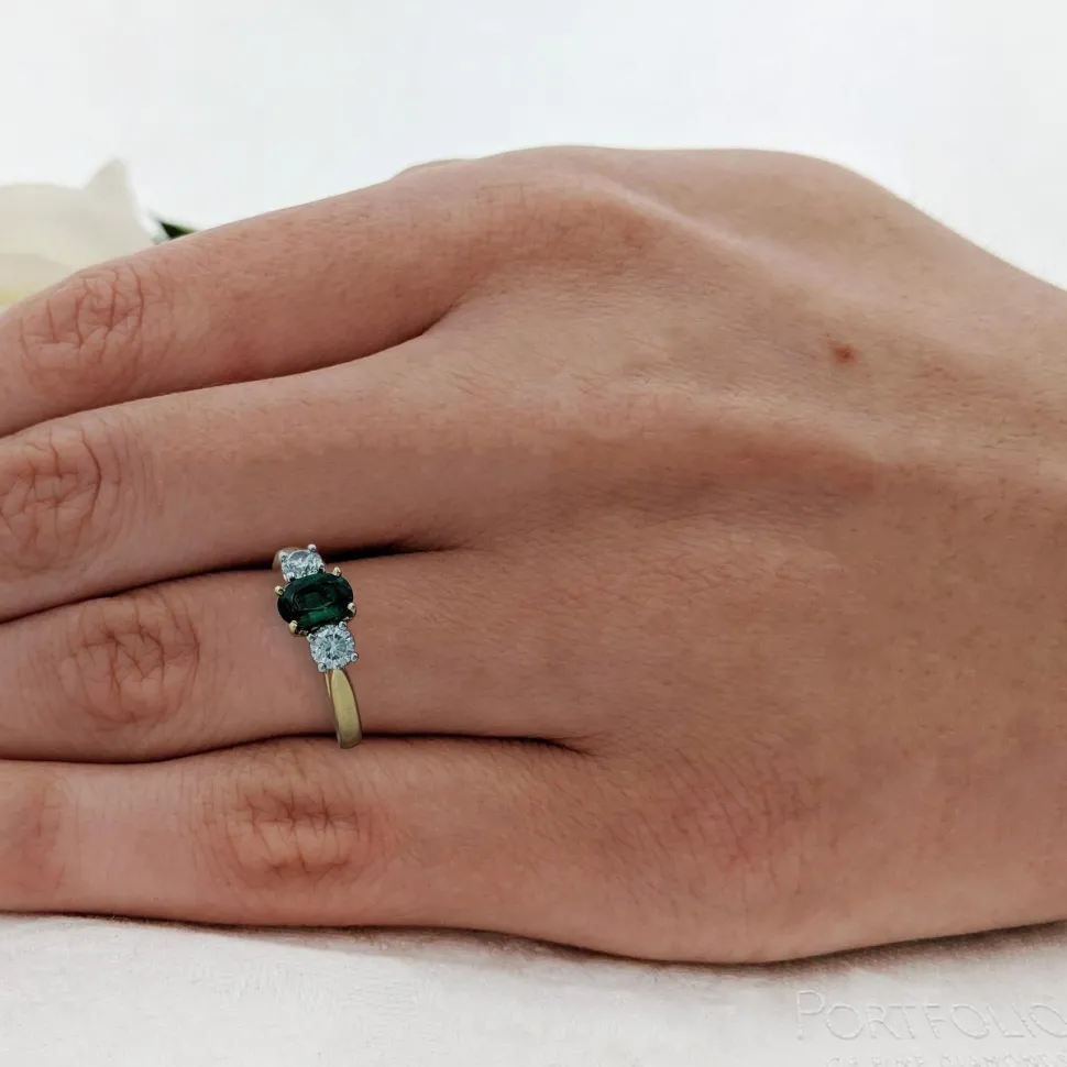 Three Stone 1.18ct Emerald Yellow Gold/Platinum Ring