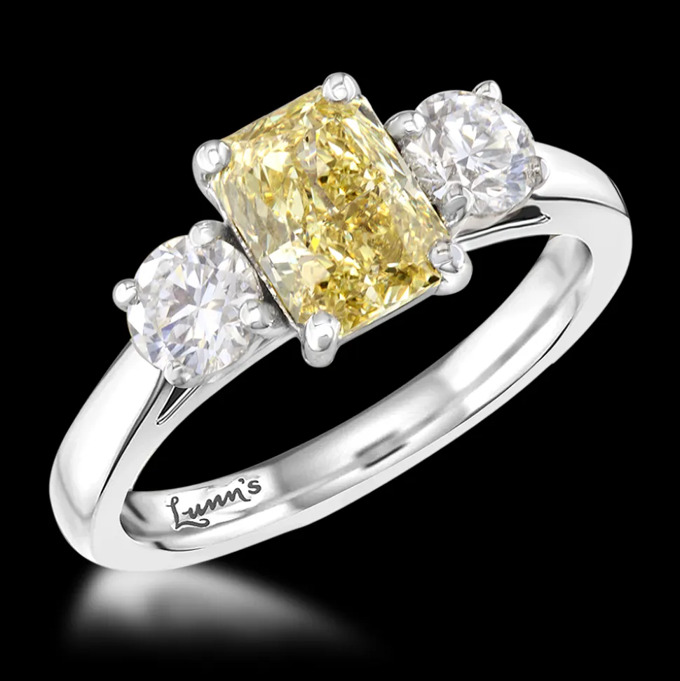 Three Stone 1.46ct Fancy Yellow VS2 Diamond Platinum Ring