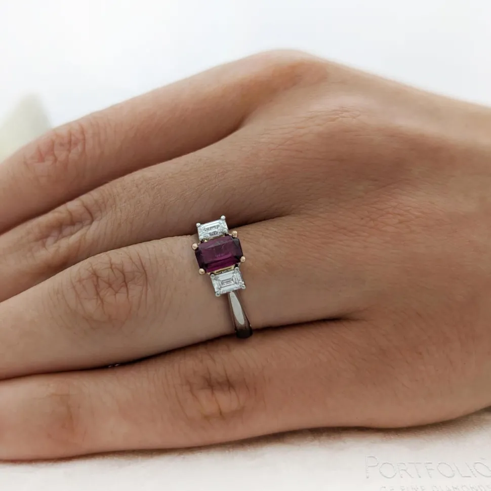 Three Stone 0.73ct Ruby Platinum Ring