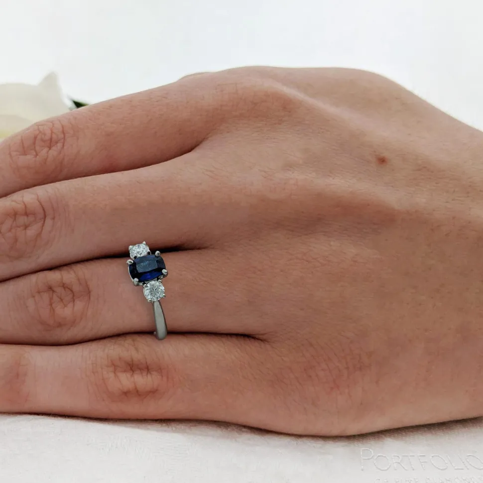 Three Stone 0.79ct Sapphire Platinum Ring