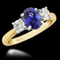 Three Stone 1.35ct Sapphire Yellow Gold/Platinum Ring