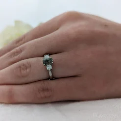 Three Stone 1.27ct Teal Sapphire Platinum Ring