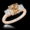 Three Stone 3.05ct Yellowish Brown SI1 Diamond Rose Gold Ring