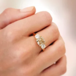 Three Stone 3.05ct Yellowish Brown SI1 Diamond Rose Gold Ring