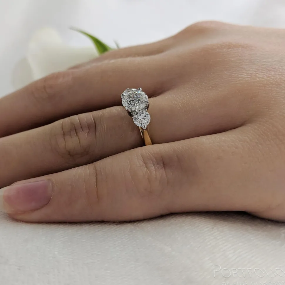 Tulip Three Stone 0.70ct G SI1 Diamond Yellow Gold/Platinum Ring