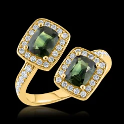 Two Stone 1.91ct Green Sapphire Ring
